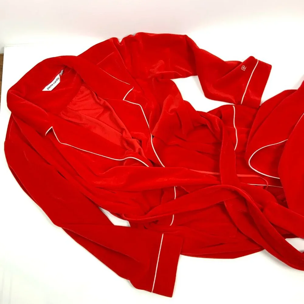 Vintage 80s Pierre Cardin Red Maxi Robe With White Piping Sz M - Picture 15 of 16